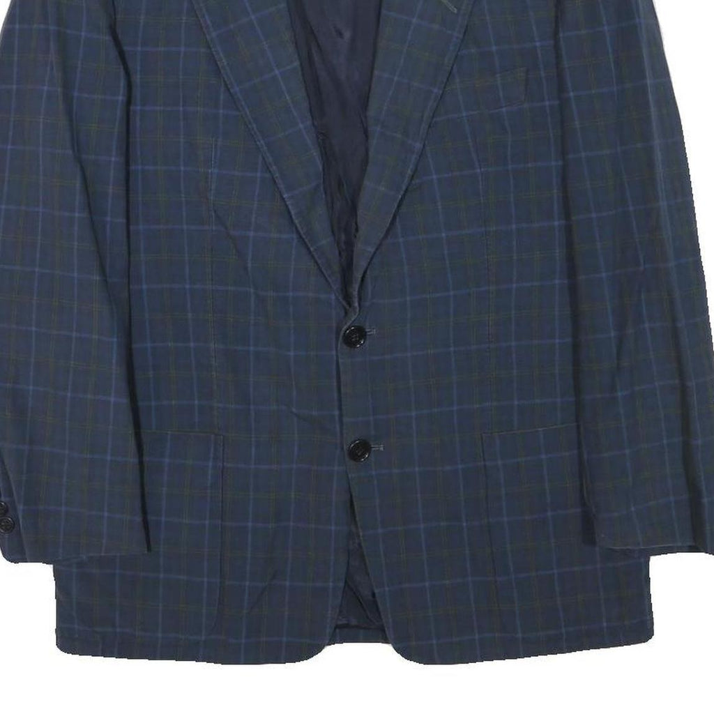 E THOMAS Mens Blue Checked Classic Jacket S Wool Blend Button Closure Stylish