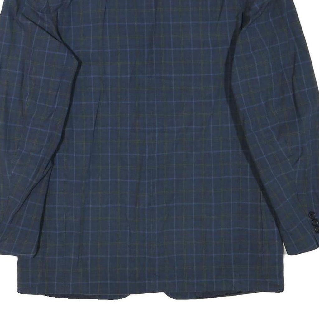 E THOMAS Mens Blue Checked Classic Jacket S Wool Blend Button Closure Stylish