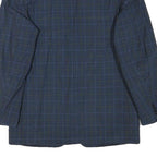 E THOMAS Mens Blue Checked Classic Jacket S Wool Blend Button Closure Stylish