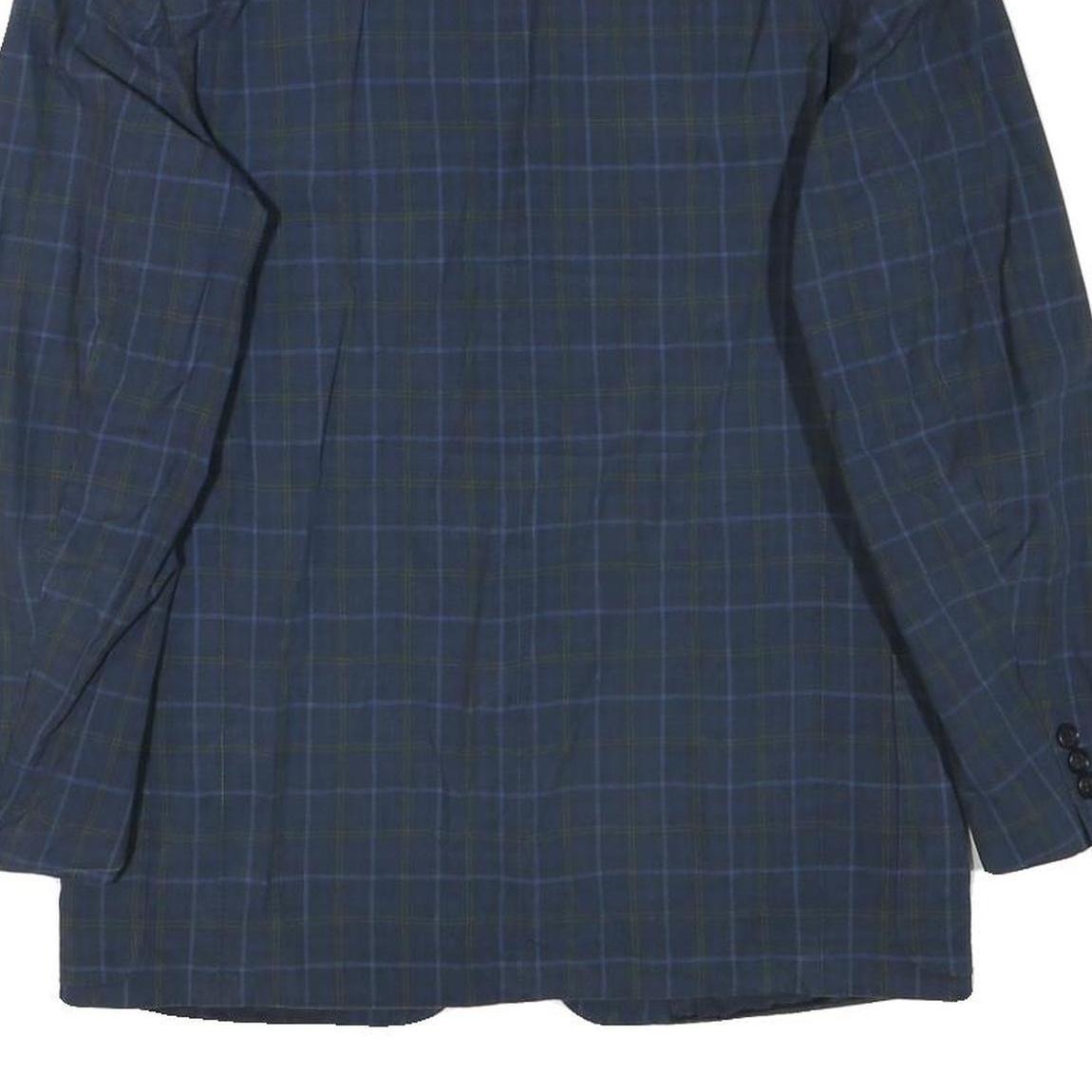 E THOMAS Mens Blue Checked Classic Jacket S Wool Blend Button Closure Stylish