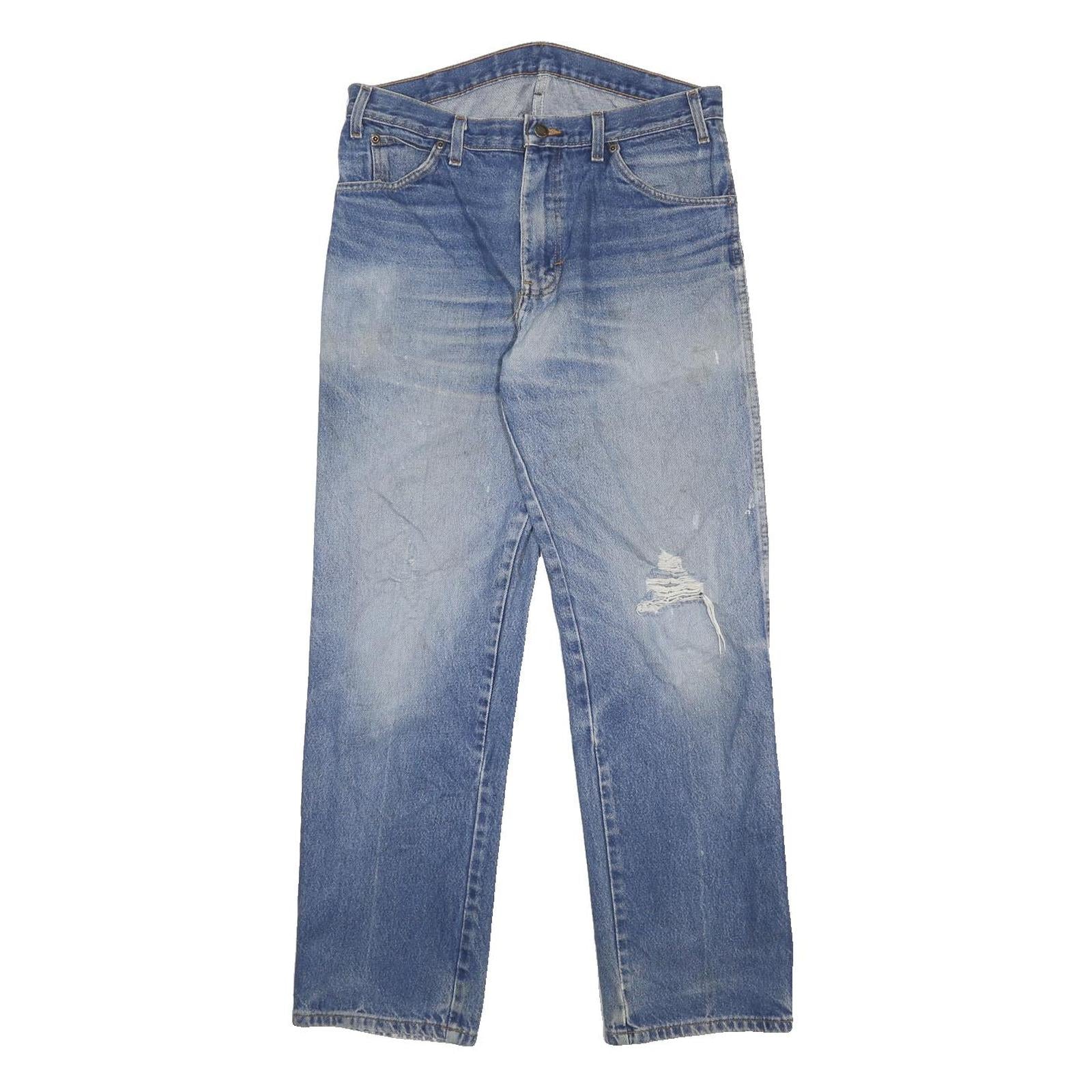 DICKIES Mens Jeans Blue Regular Straight Denim Light W34 L32 Distressed