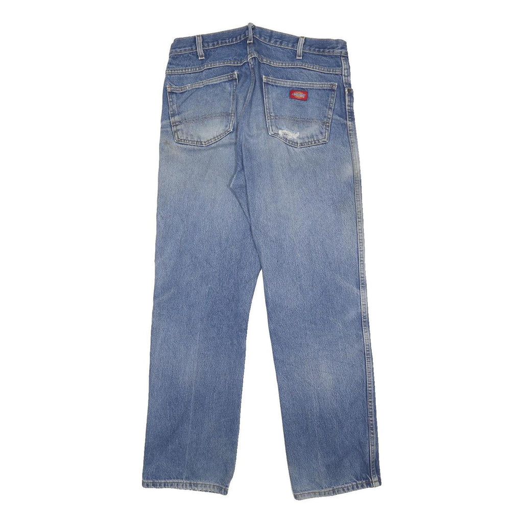 DICKIES Mens Jeans Blue Regular Straight Denim Light W34 L32 Distressed