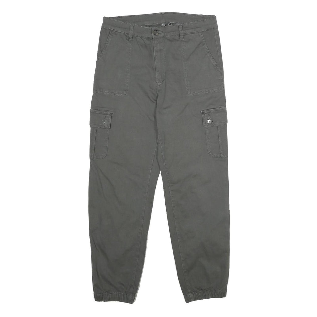 RAINBOW Womens Cotton Blend Grey Regular Fit Cargo Trousers W30 L29 Casual Zip