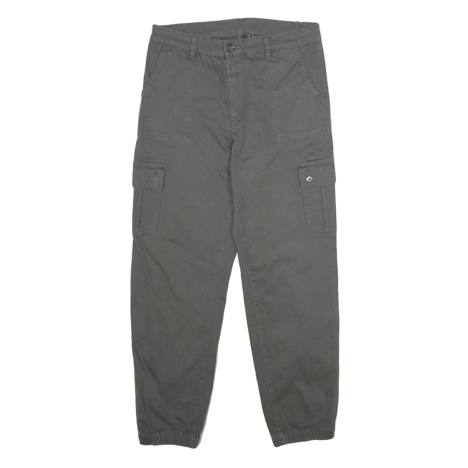 RAINBOW Womens Cotton Blend Grey Regular Fit Cargo Trousers W30 L29 Casual Zip