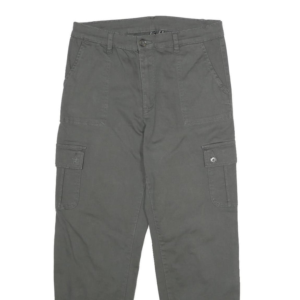 RAINBOW Womens Cotton Blend Grey Regular Fit Cargo Trousers W30 L29 Casual Zip