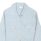 ZARA Womens Light Blue Cotton Blend Button Jacket XS Denim Plain Stylish