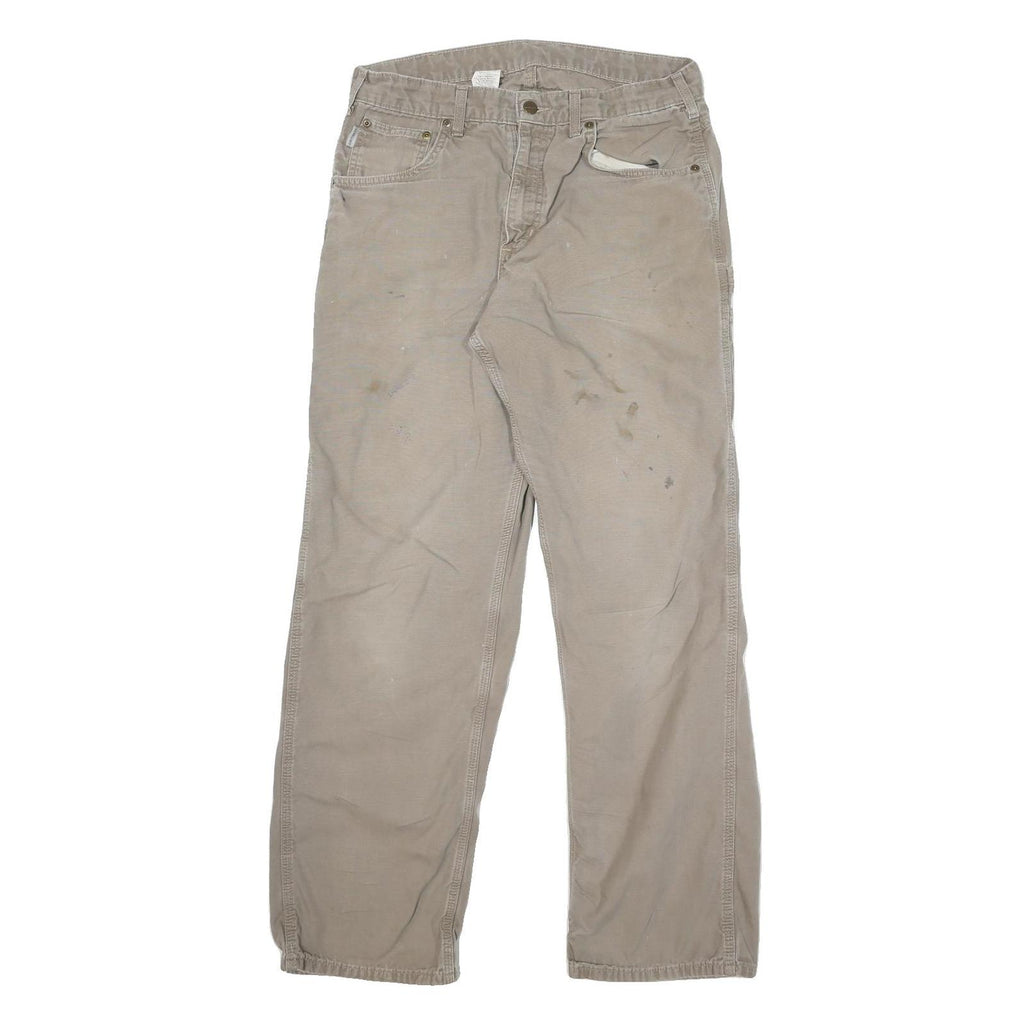 CARHARTT Mens Beige Cotton Canvas Relaxed Straight Trousers W32 L30 Workwear