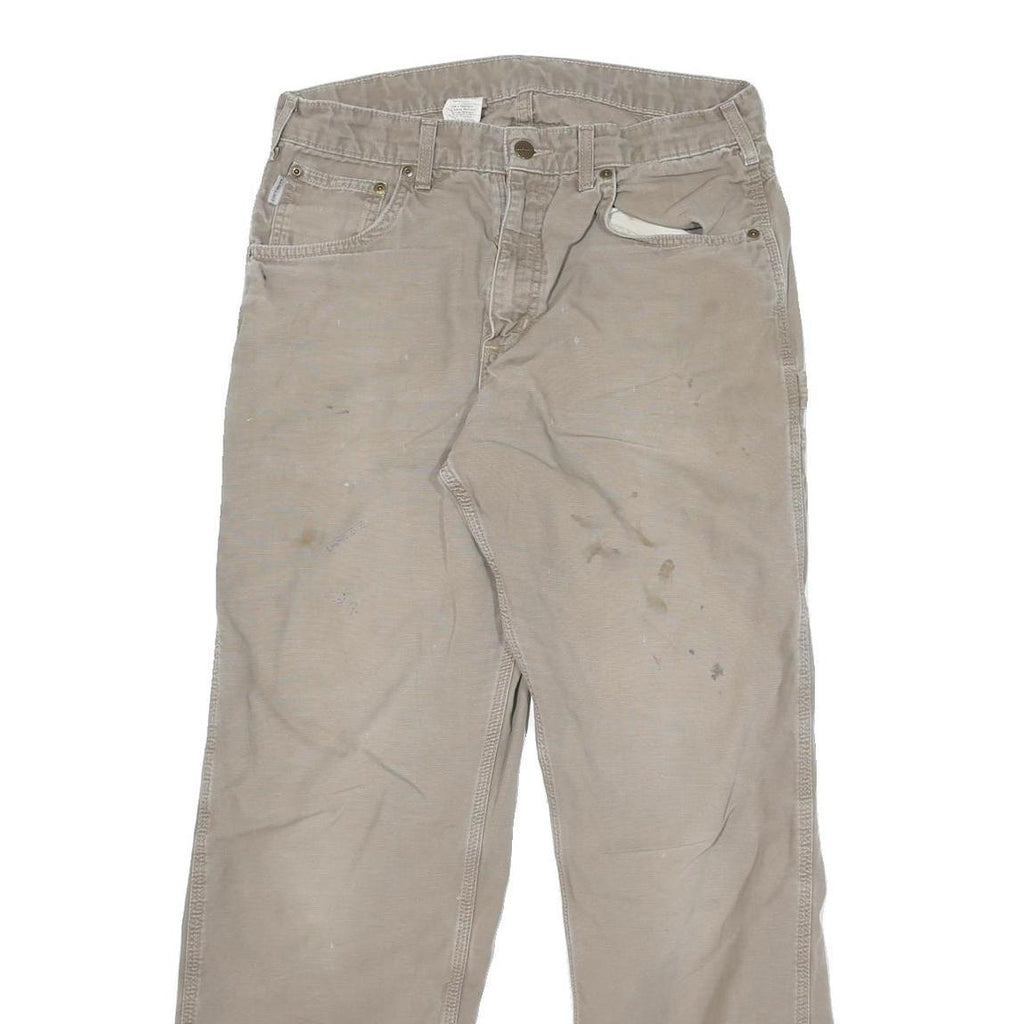 CARHARTT Mens Beige Cotton Canvas Relaxed Straight Trousers W32 L30 Workwear