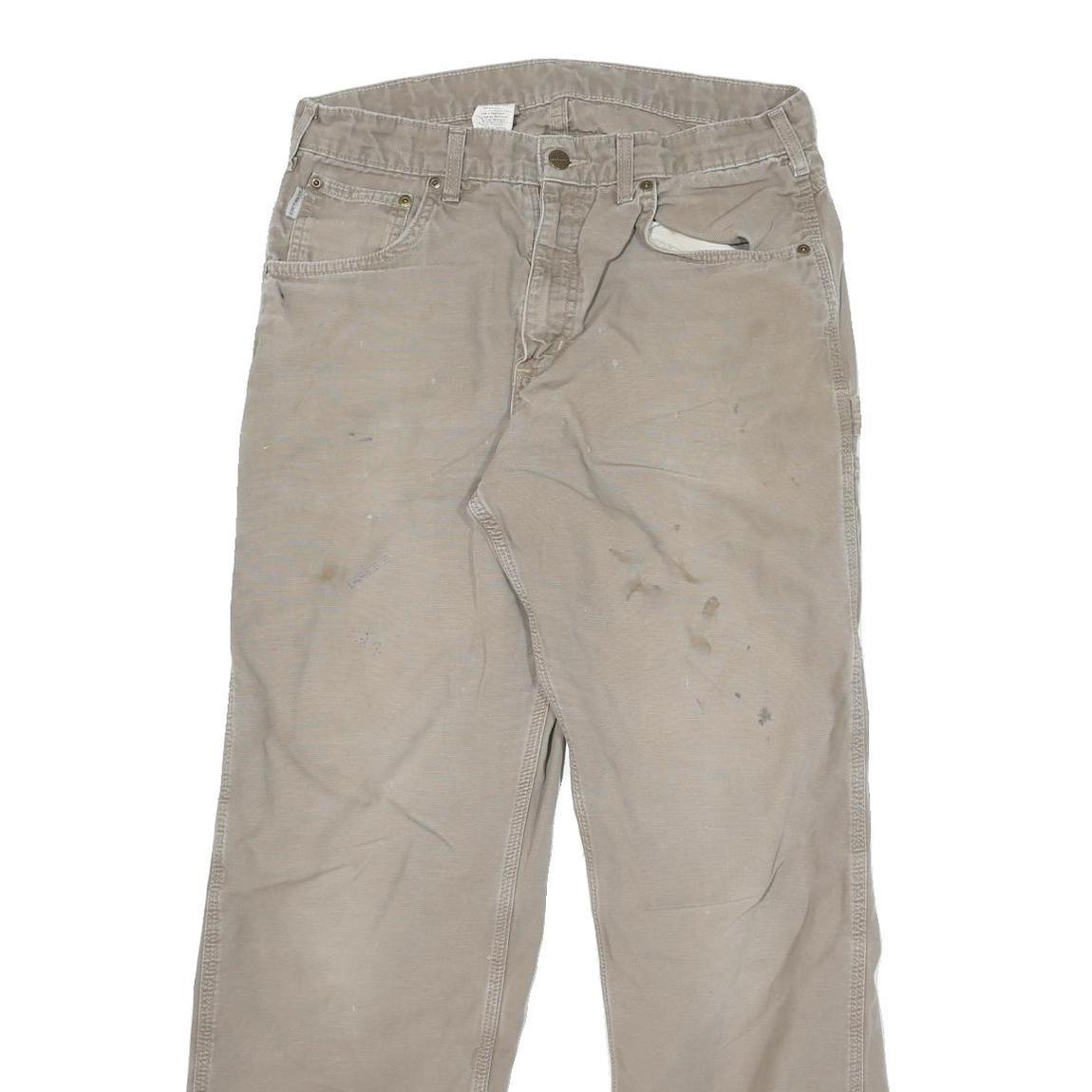 CARHARTT Mens Beige Cotton Canvas Relaxed Straight Trousers W32 L30 Workwear