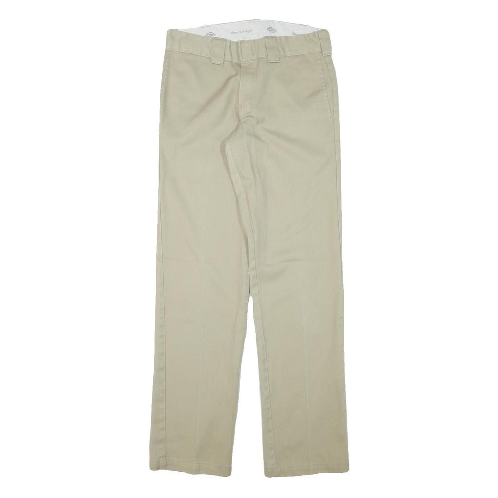 DICKIES Mens Cotton Blend Beige Slim Straight Trousers W30 L32 Workwear Zip