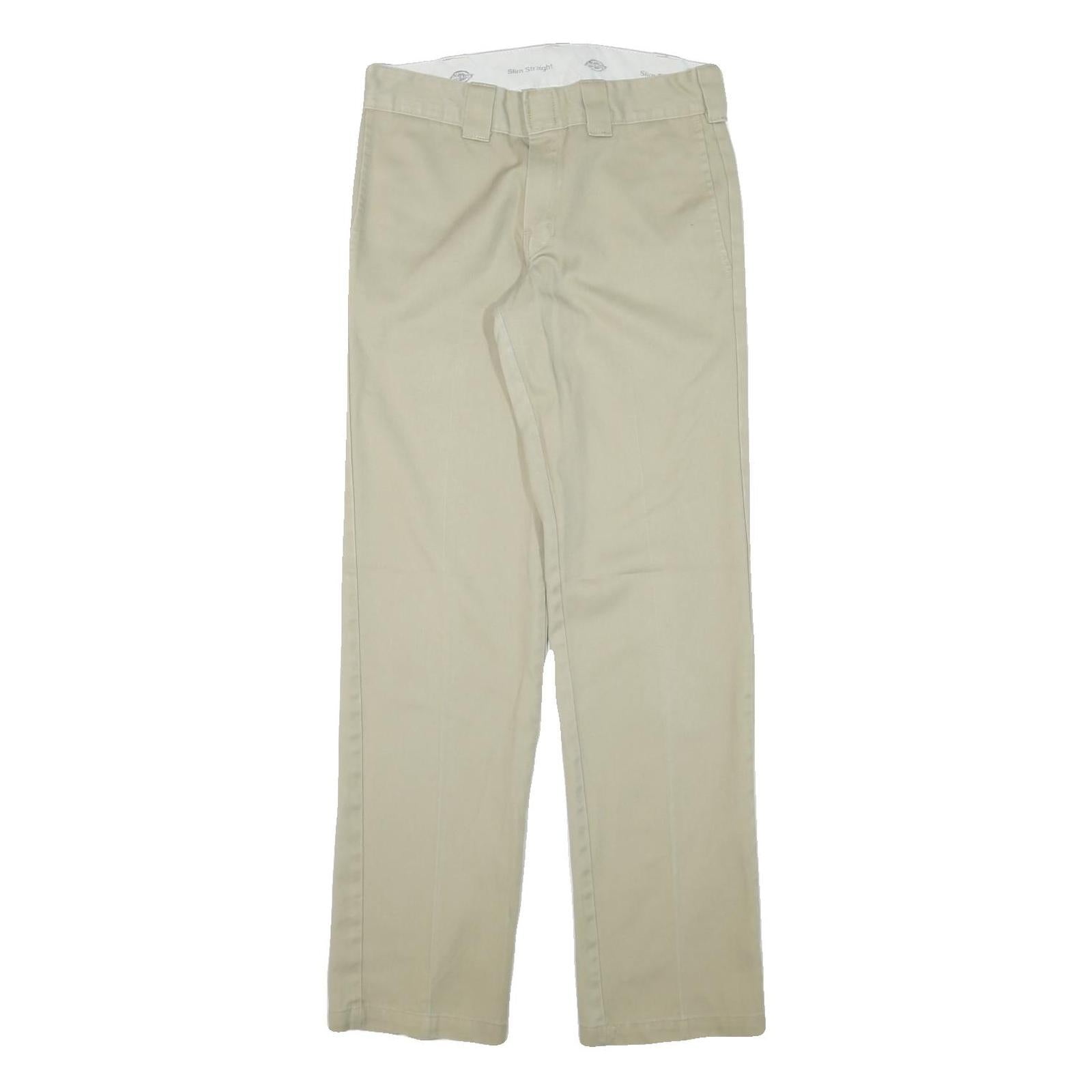 DICKIES Mens Cotton Blend Beige Slim Straight Trousers W30 L32 Workwear Zip