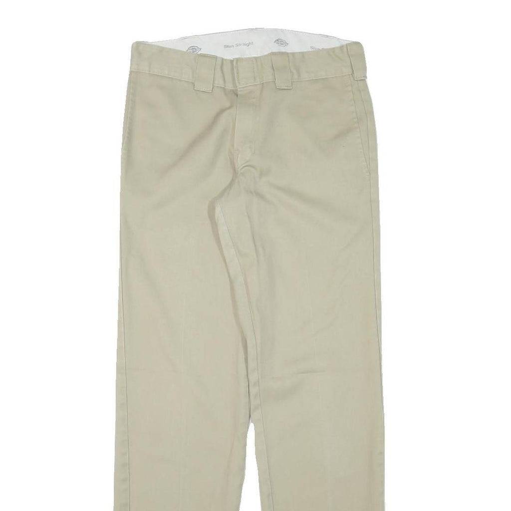 DICKIES Mens Cotton Blend Beige Slim Straight Trousers W30 L32 Workwear Zip