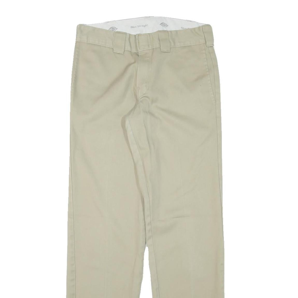 DICKIES Mens Cotton Blend Beige Slim Straight Trousers W30 L32 Workwear Zip