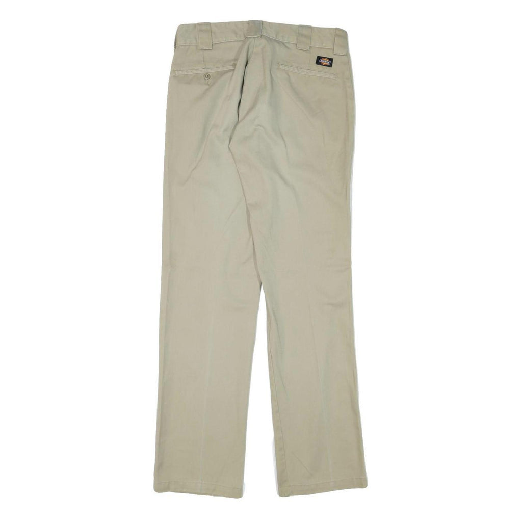 DICKIES Mens Cotton Blend Beige Slim Straight Trousers W30 L32 Workwear Zip