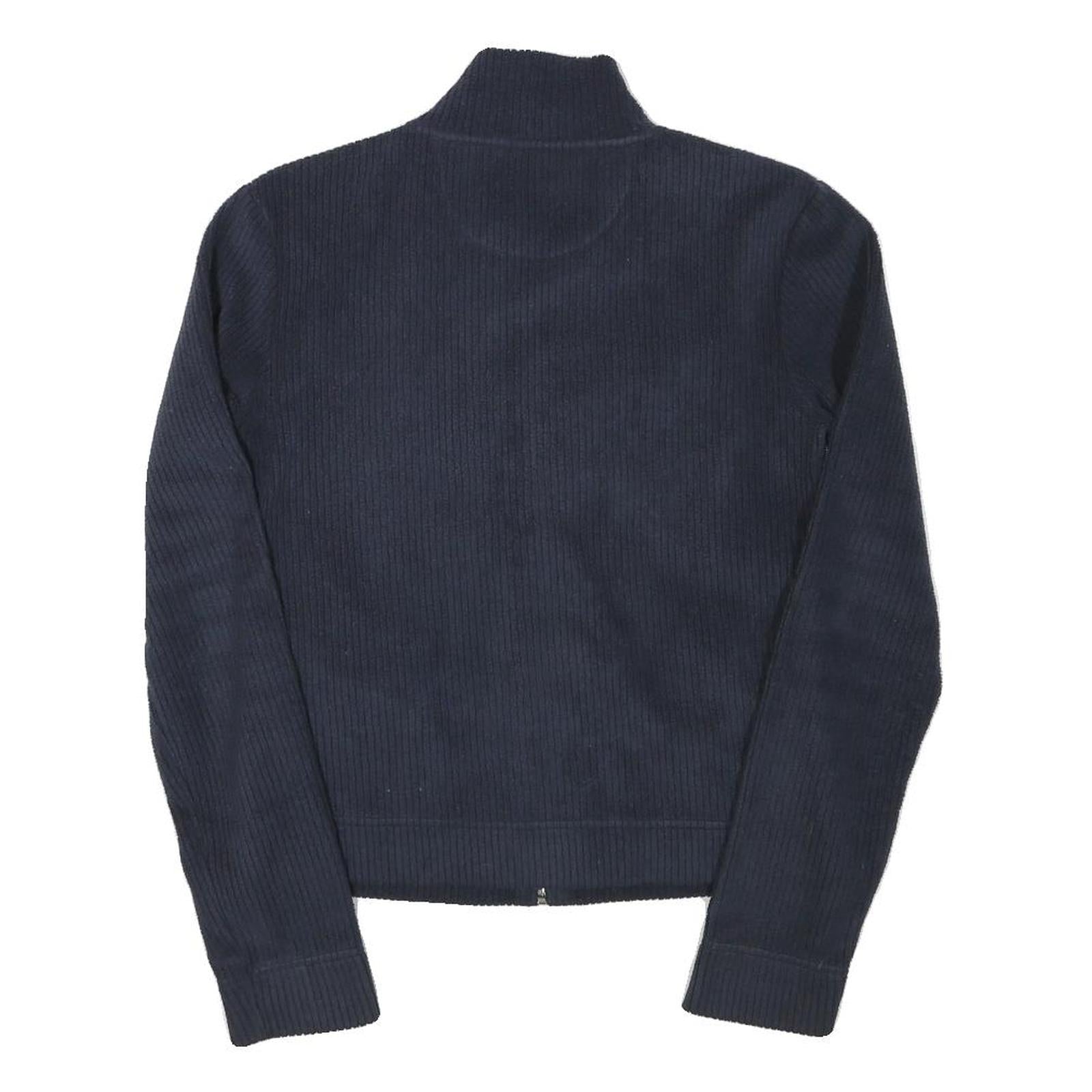 REEBOK Womens Navy Blue Jacket S Polyester Blend Ribbed Zip Casual Lightweight