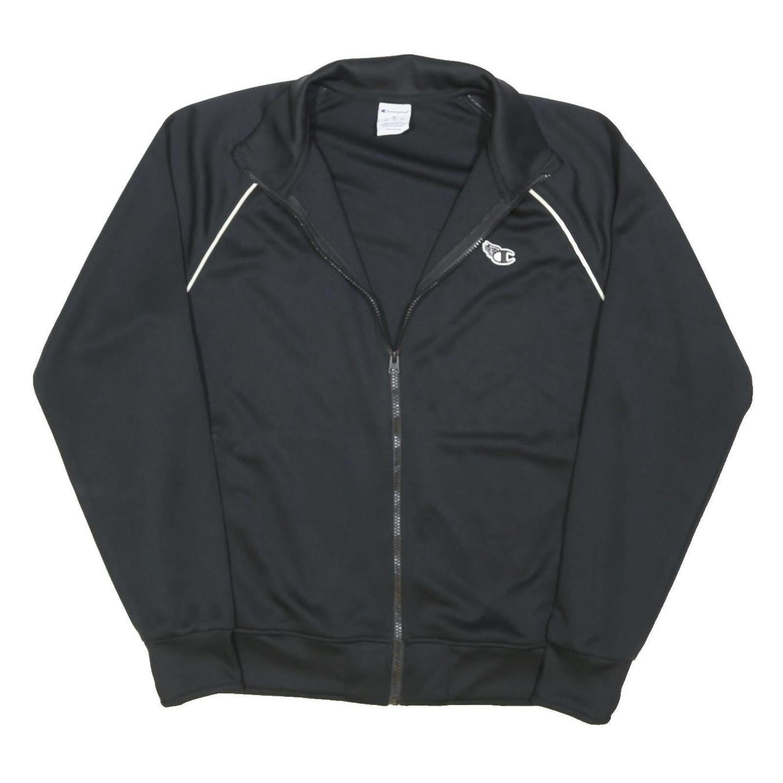 CHAMPION Mens Black Zip Jacket M Polyester Blend Plain Sports Casual Track Top