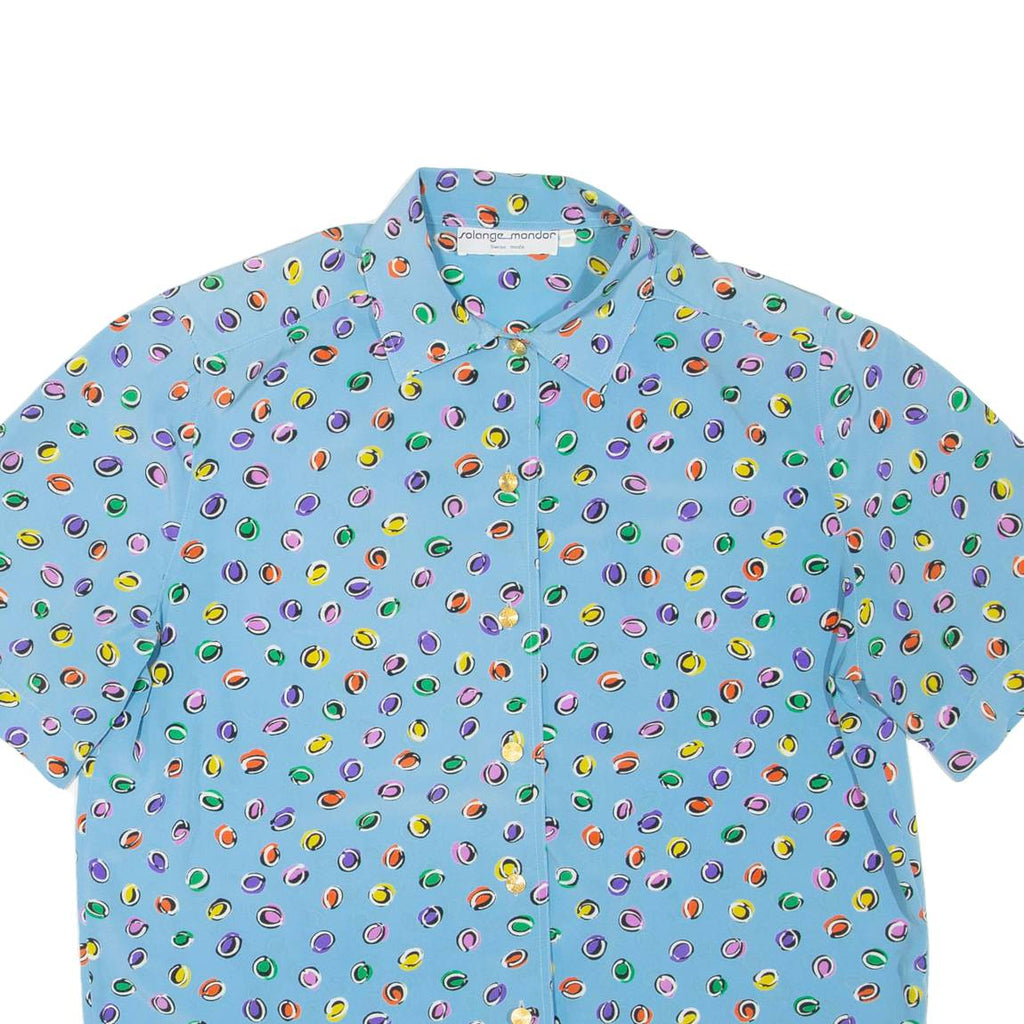 SOLANGE MONDOR Womens Printed Shirt Blue Collared Spotted L