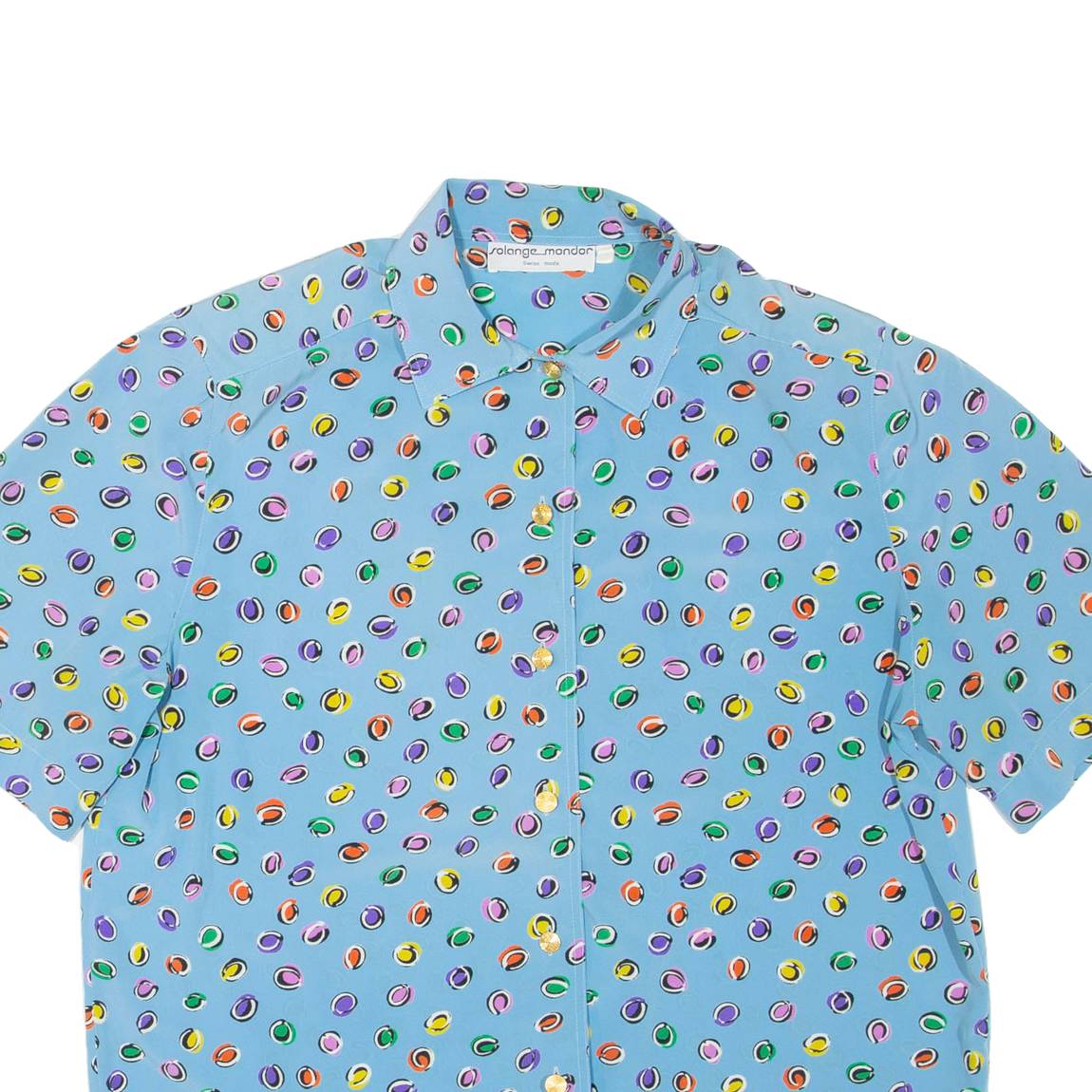SOLANGE MONDOR Womens Printed Shirt Blue Collared Spotted L