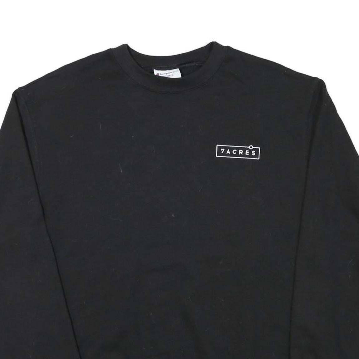 CHAMPION Mens Black Crew Neck M Cotton Blend Sweatshirt Pullover 7ACRES Logo