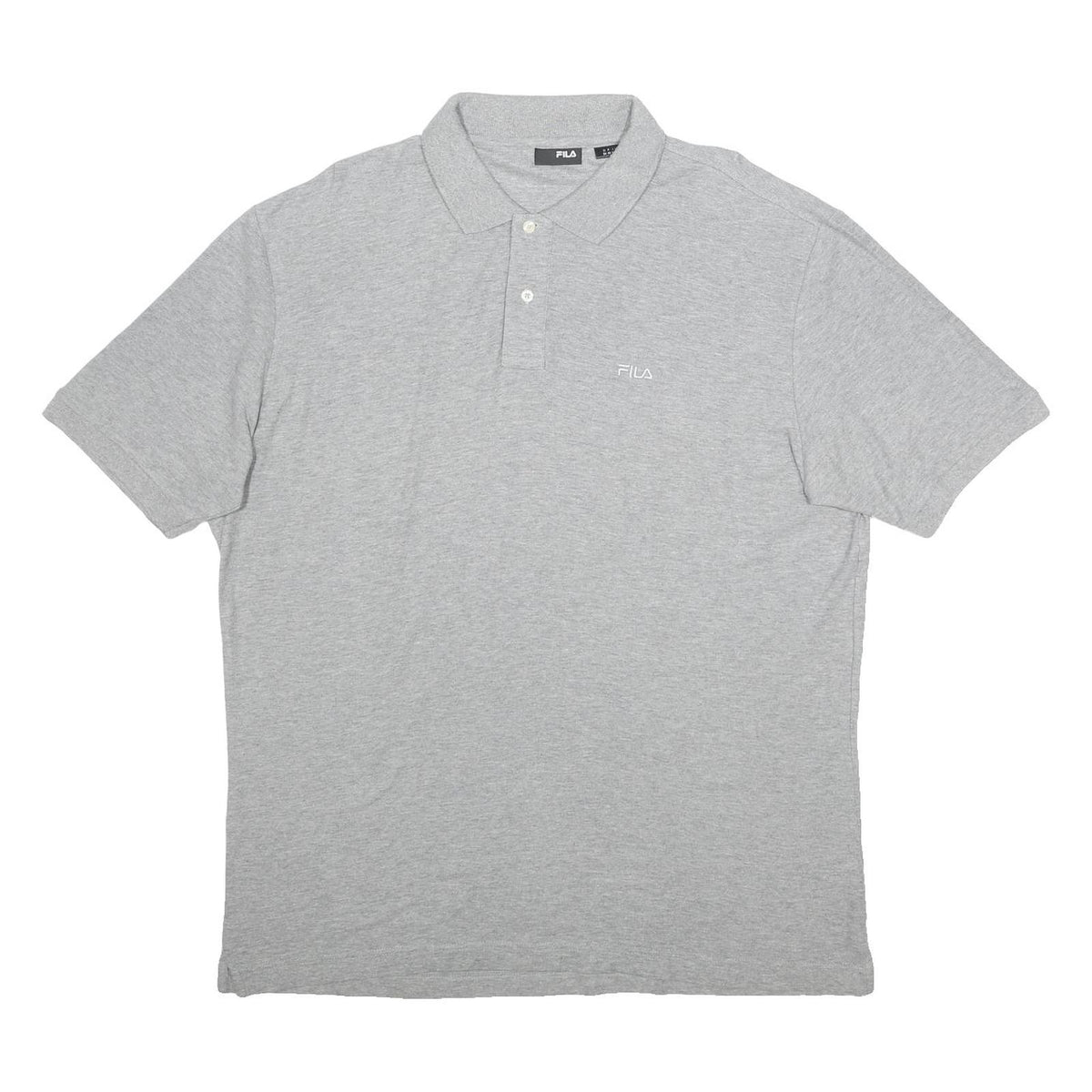 FILA Mens Grey Short Sleeve Plain Polo Shirt L Cotton Casual Classic Fit