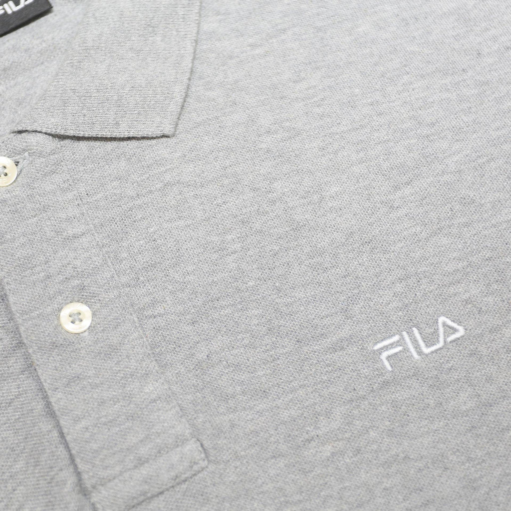 FILA Mens Grey Short Sleeve Plain Polo Shirt L Cotton Casual Classic Fit