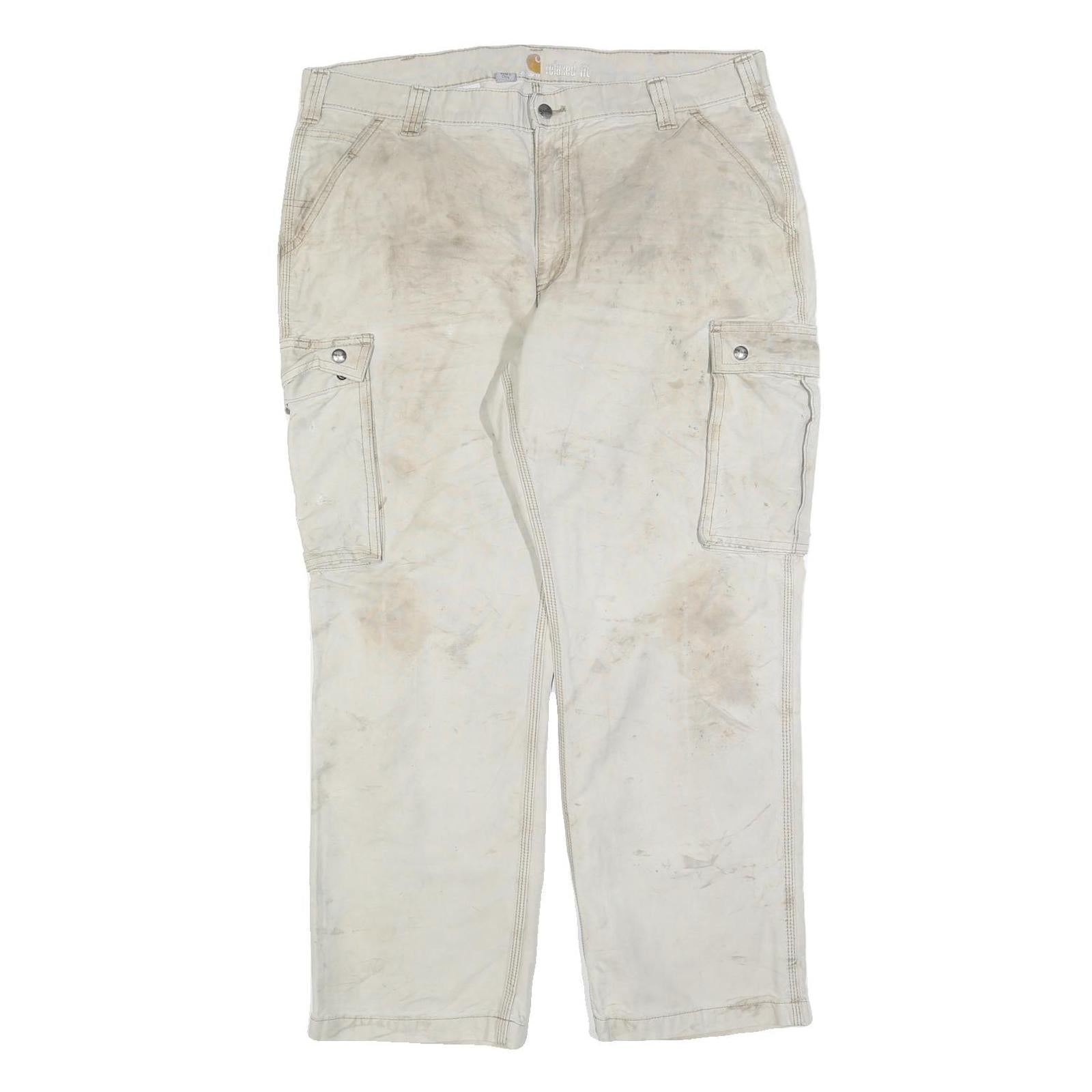 CARHARTT Mens Cotton Blend Beige Relaxed Cargo Trousers W40 L30 Workwear Zip