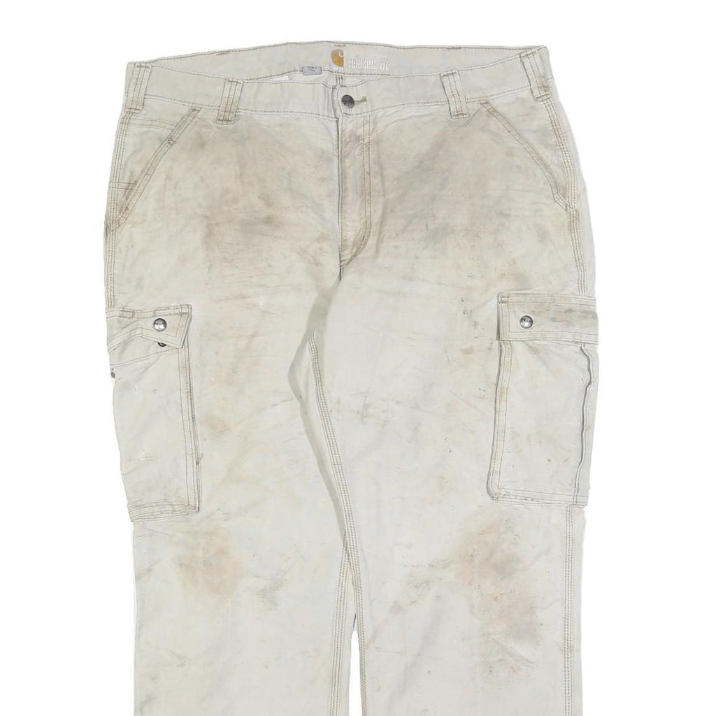 CARHARTT Mens Cotton Blend Beige Relaxed Cargo Trousers W40 L30 Workwear Zip