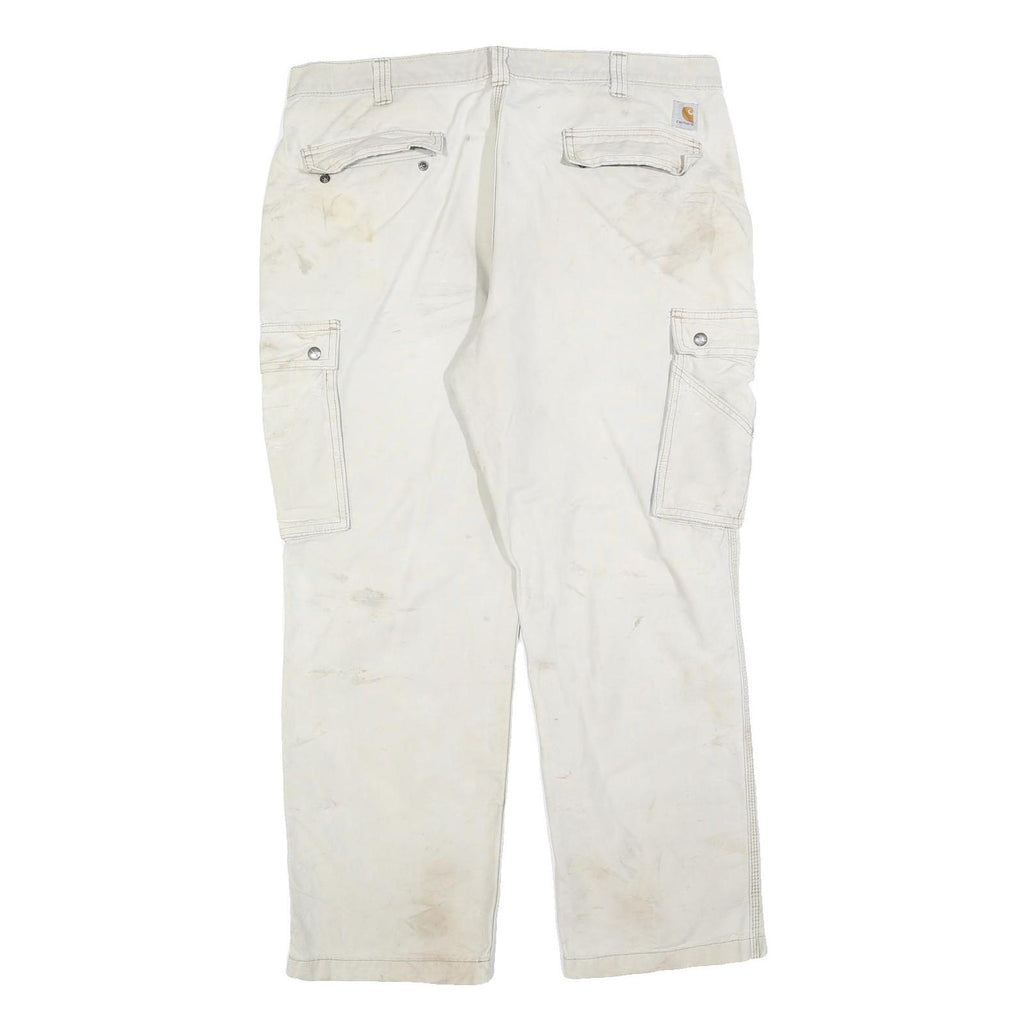 CARHARTT Mens Cotton Blend Beige Relaxed Cargo Trousers W40 L30 Workwear Zip