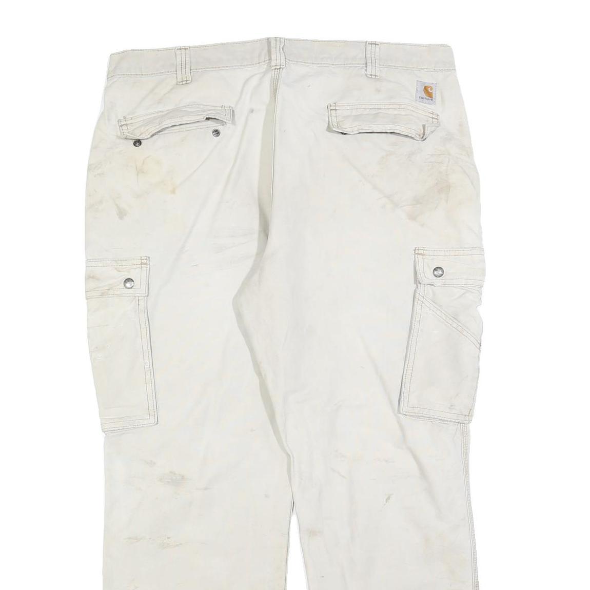 CARHARTT Mens Cotton Blend Beige Relaxed Cargo Trousers W40 L30 Workwear Zip