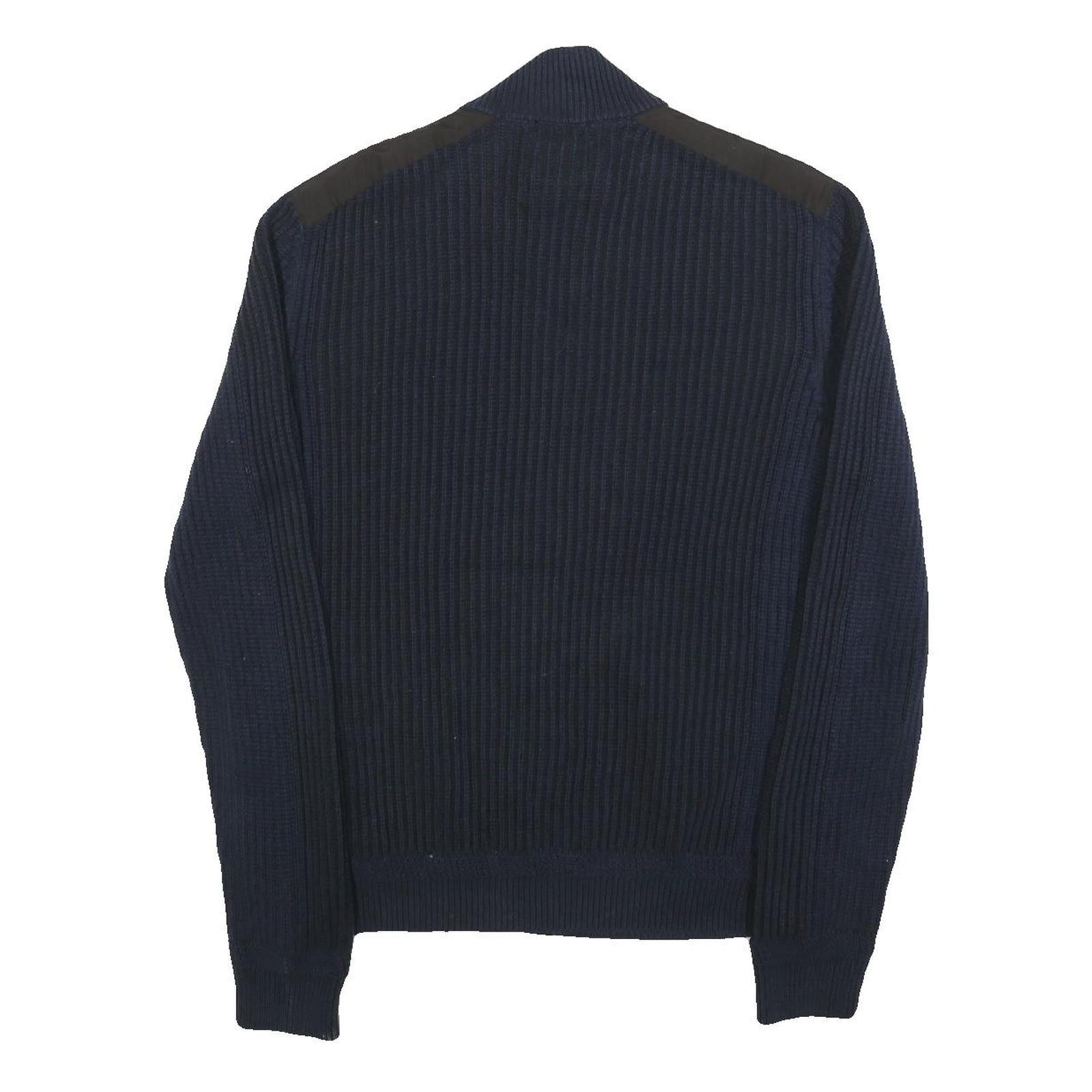 CALVIN KLEIN Mens Navy Pullover Patterned Crew Neck Basic Knit Jumper L Cotton
