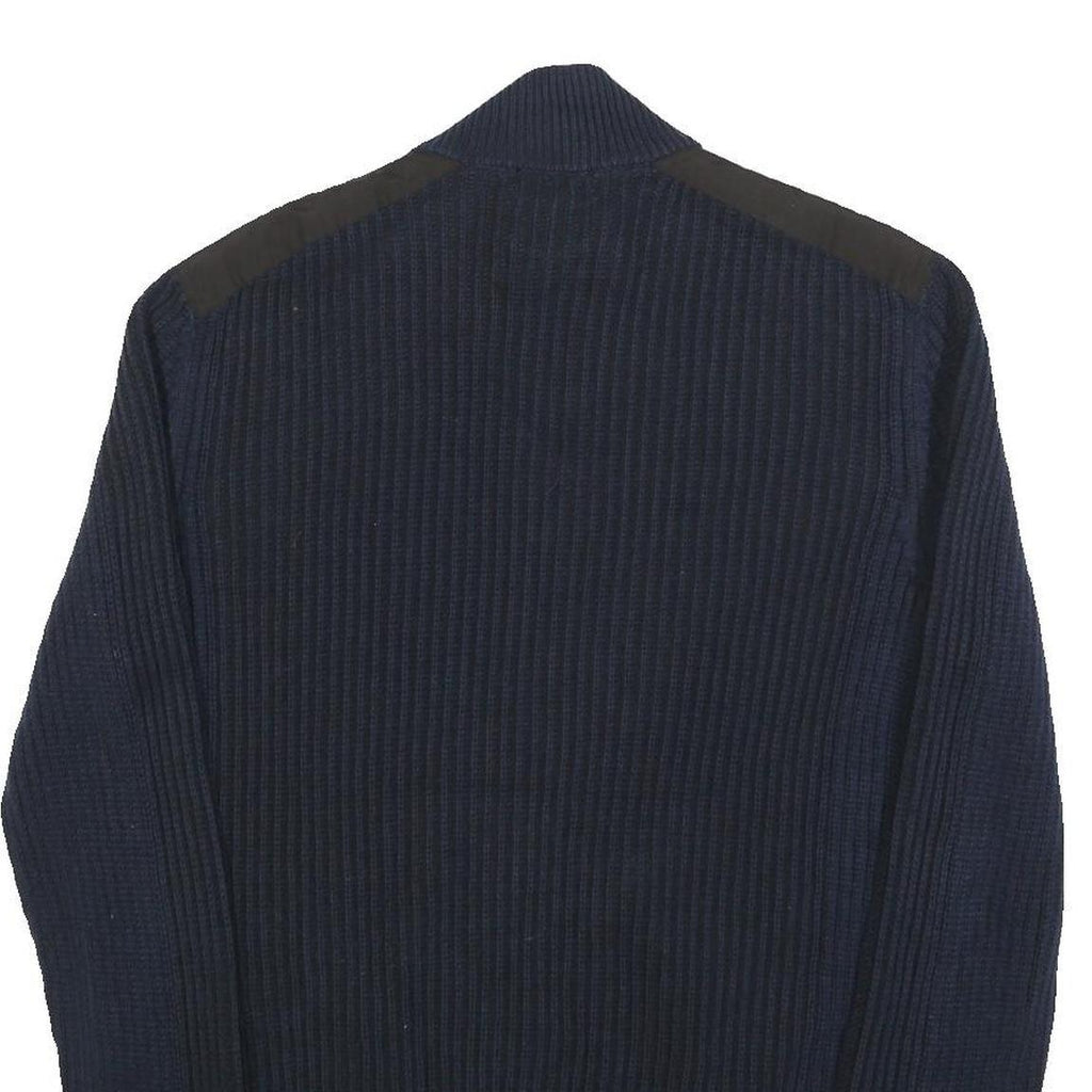 CALVIN KLEIN Mens Navy Pullover Patterned Crew Neck Basic Knit Jumper L Cotton