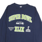 DELTA Mens Navy Blue Super Bowl XLIX Graphic T-Shirt XL Long Sleeve Crew Neck