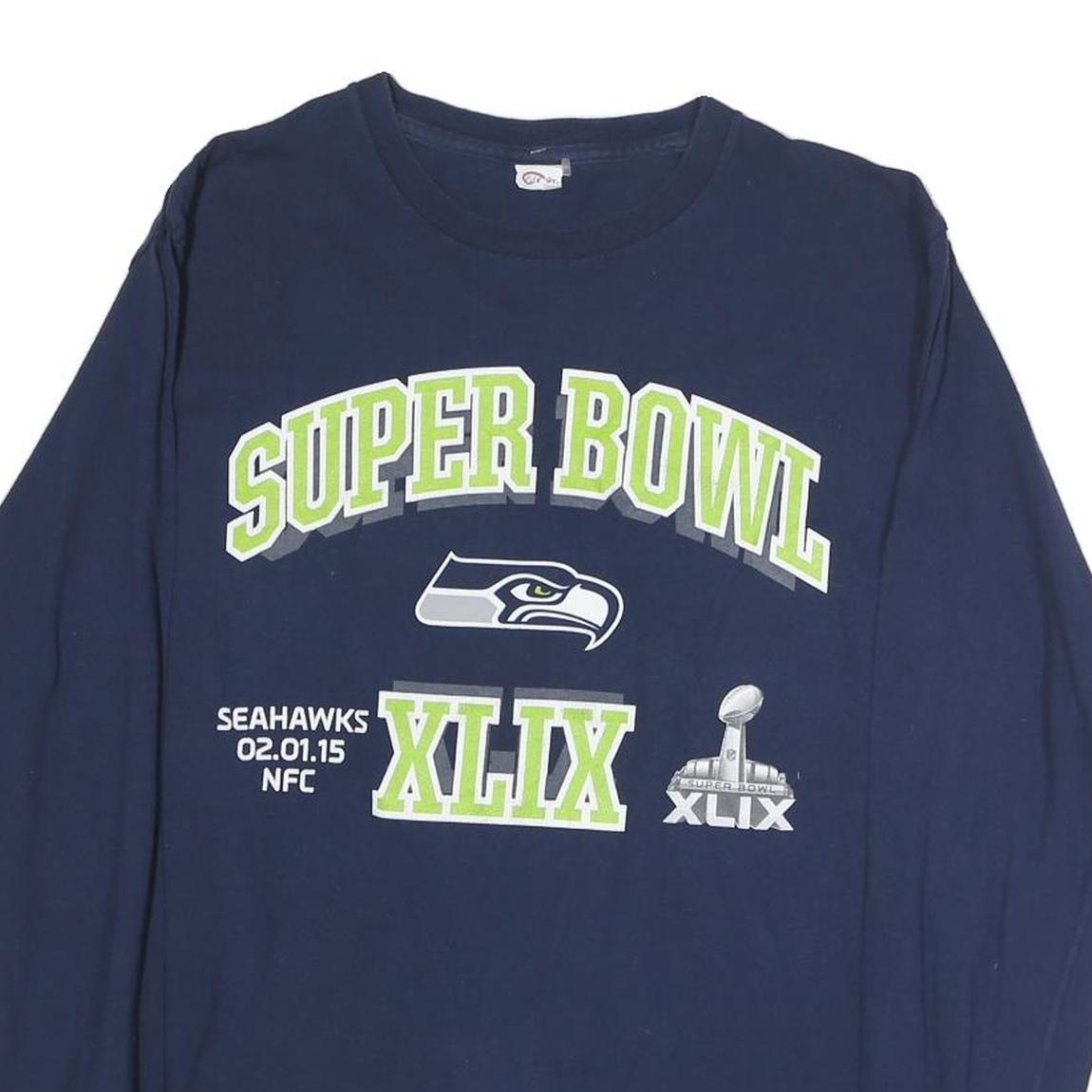 DELTA Mens Navy Blue Super Bowl XLIX Graphic T-Shirt XL Long Sleeve Crew Neck