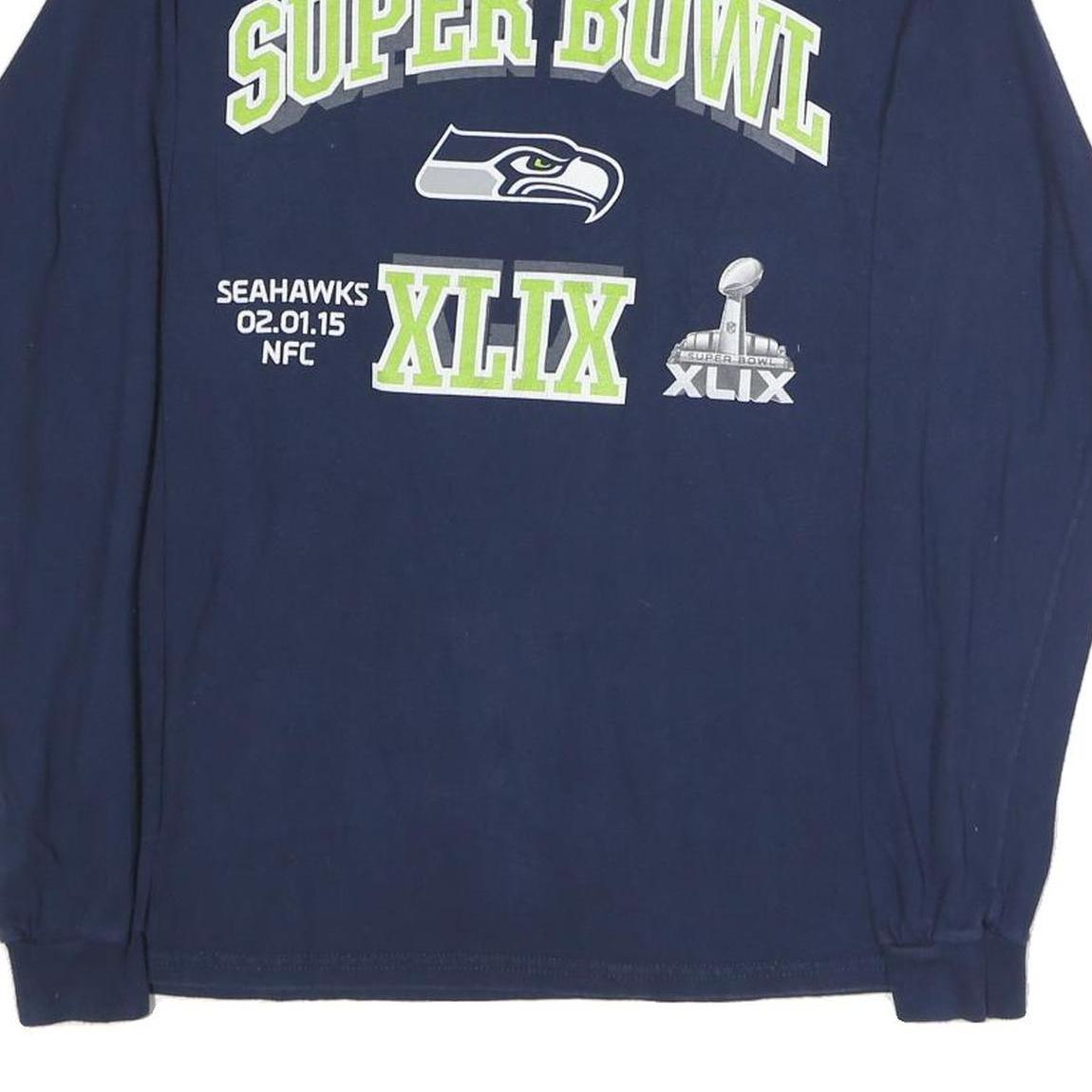 DELTA Mens Navy Blue Super Bowl XLIX Graphic T-Shirt XL Long Sleeve Crew Neck
