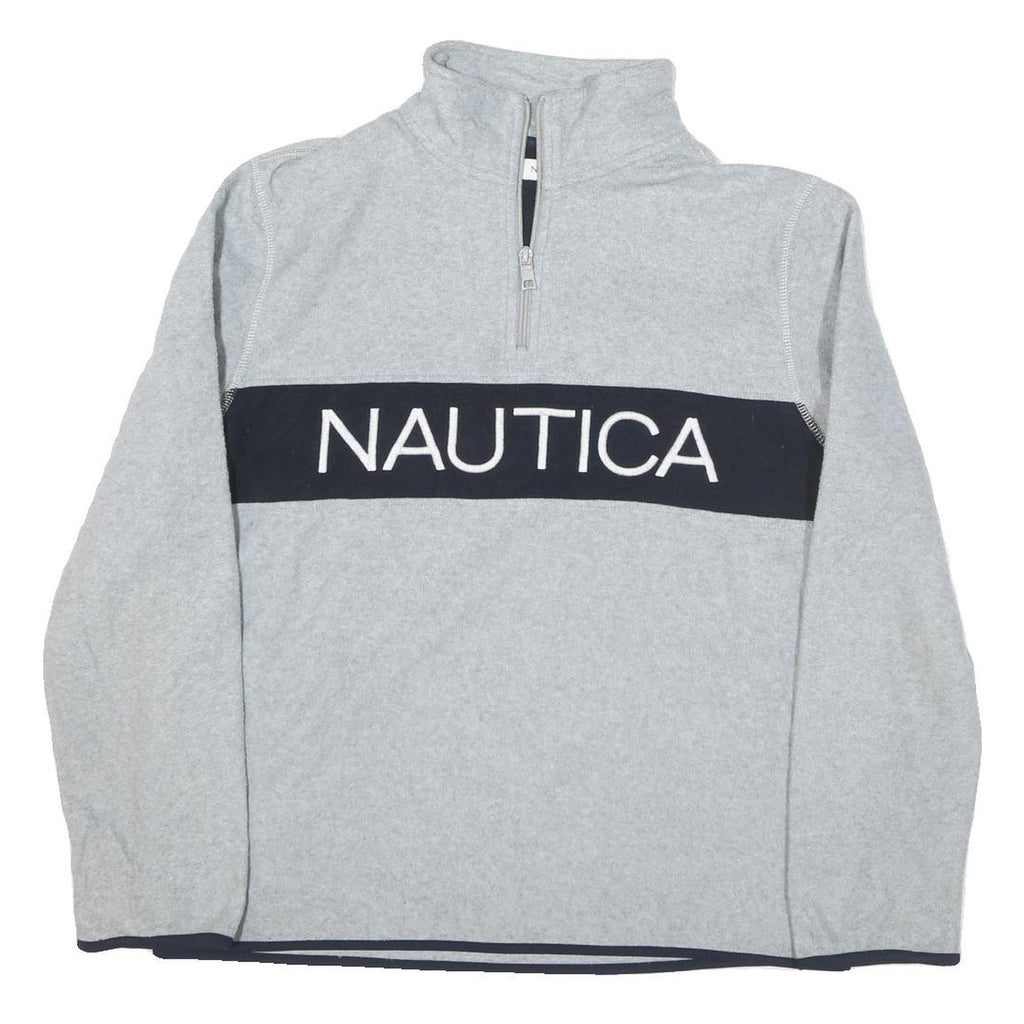 NAUTICA Mens Grey & Navy Logo Pattern Jumper 1/4 Zip Polyester Blend M Stylish