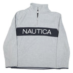NAUTICA Mens Grey & Navy Logo Pattern Jumper 1/4 Zip Polyester Blend M Stylish