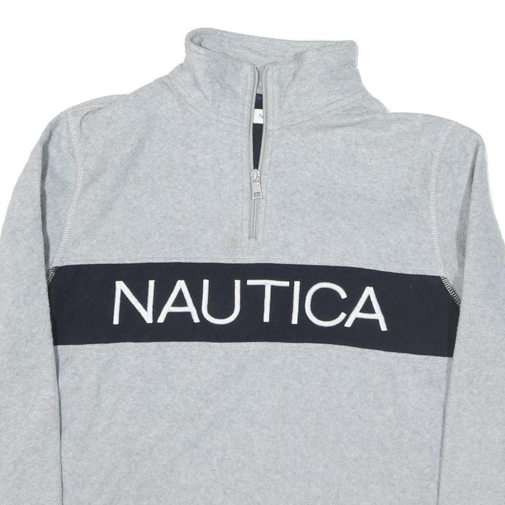 NAUTICA Mens Grey & Navy Logo Pattern Jumper 1/4 Zip Polyester Blend M Stylish