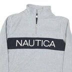 NAUTICA Mens Grey & Navy Logo Pattern Jumper 1/4 Zip Polyester Blend M Stylish