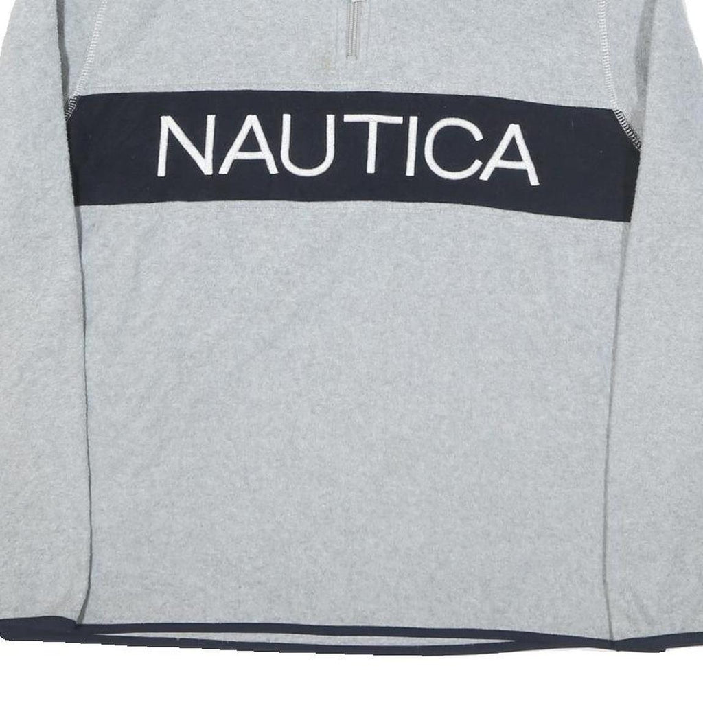 NAUTICA Mens Grey & Navy Logo Pattern Jumper 1/4 Zip Polyester Blend M Stylish