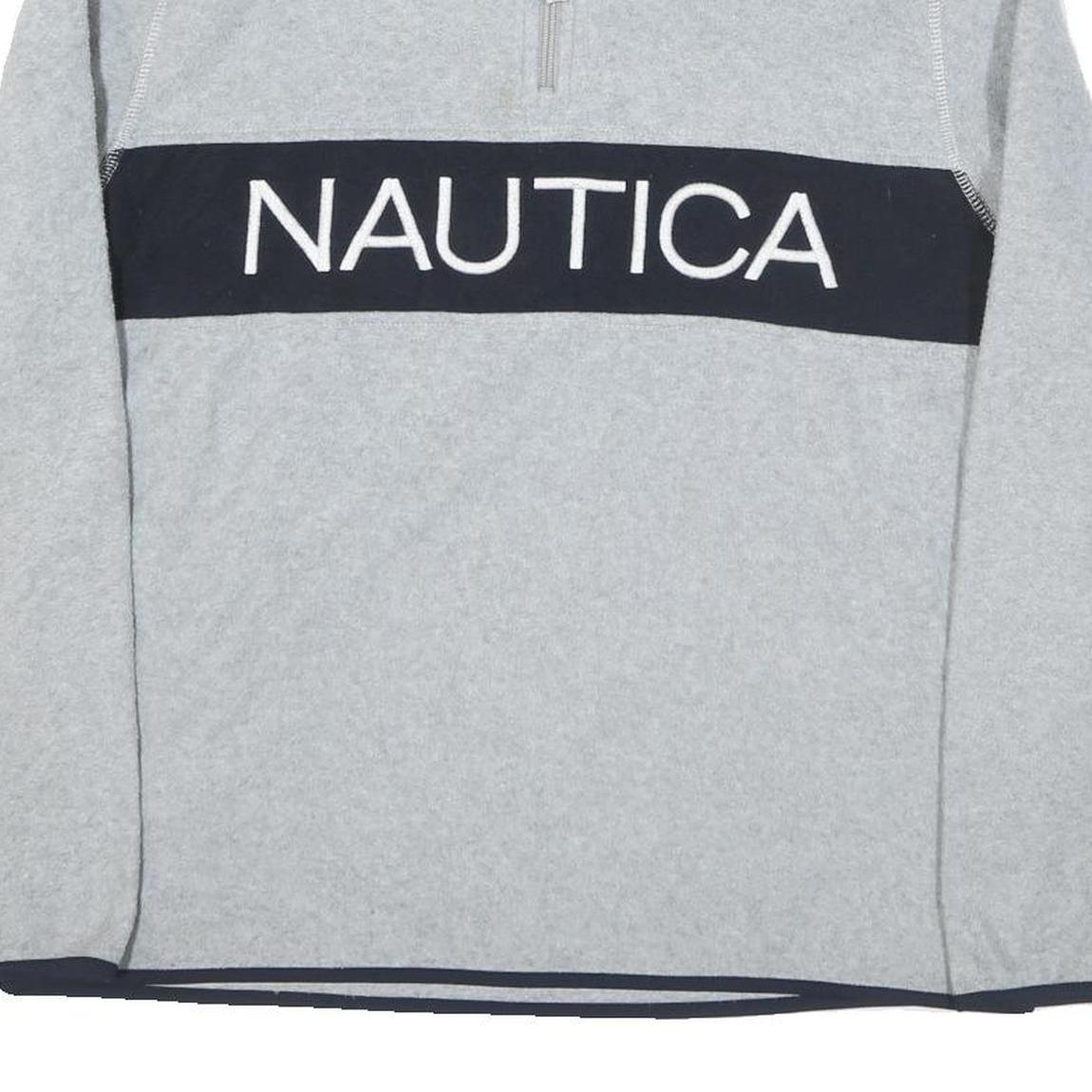 NAUTICA Mens Grey & Navy Logo Pattern Jumper 1/4 Zip Polyester Blend M Stylish