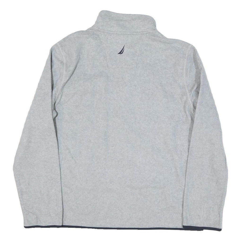 NAUTICA Mens Grey & Navy Logo Pattern Jumper 1/4 Zip Polyester Blend M Stylish