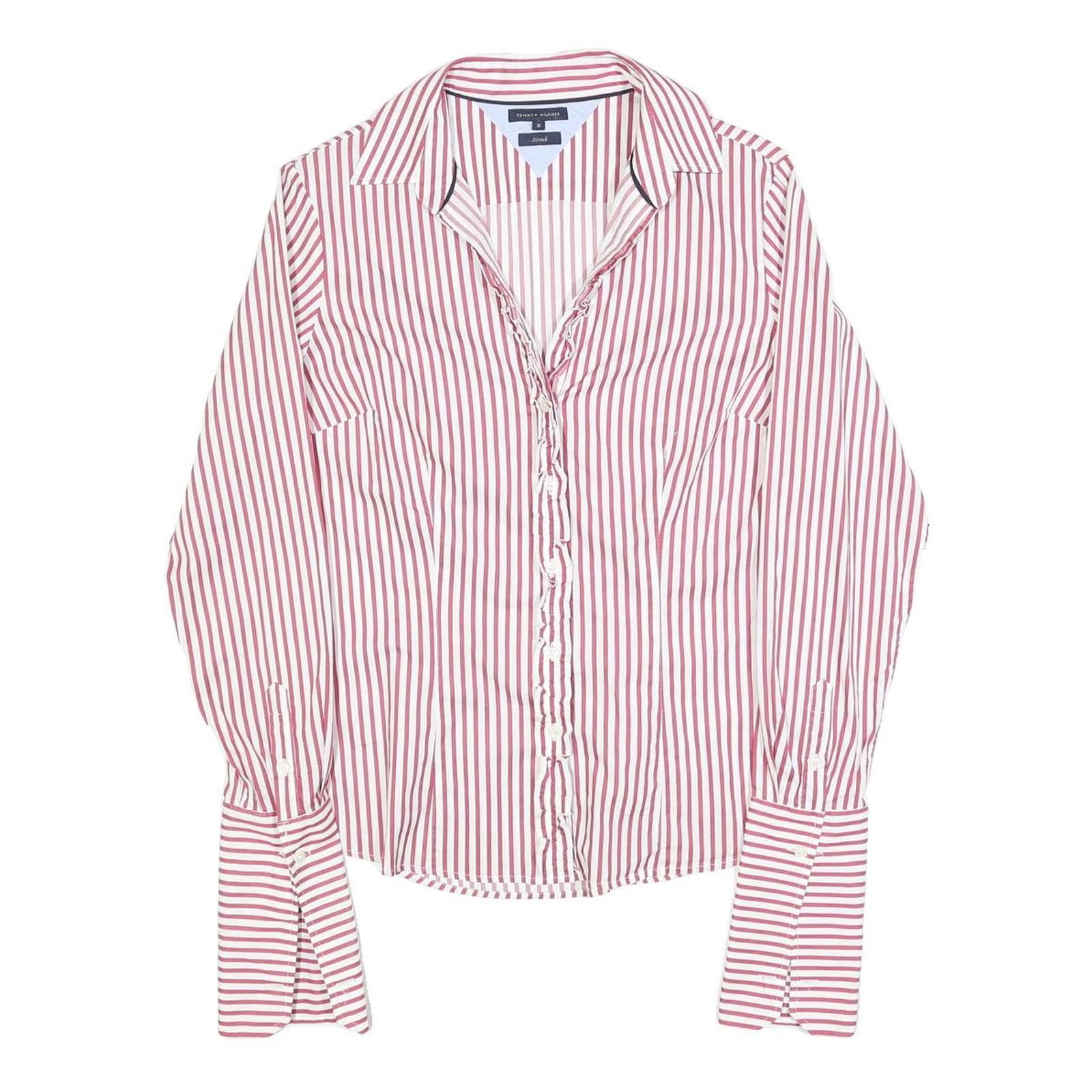 TOMMY HILFIGER Womens Red & White Striped Shirt S Cotton Blend Classic Fit