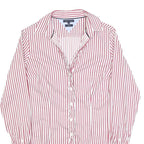TOMMY HILFIGER Womens Red & White Striped Shirt S Cotton Blend Classic Fit