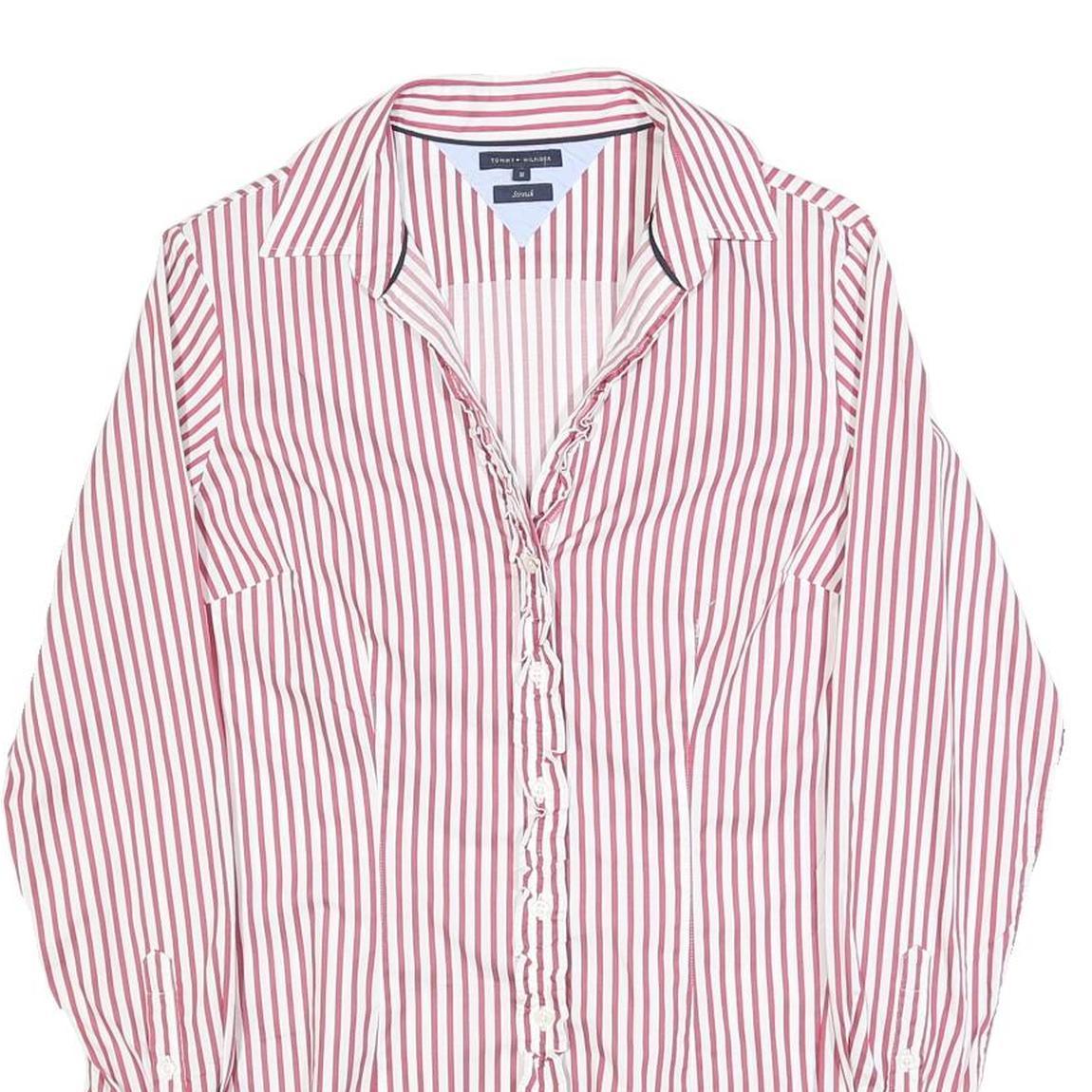 TOMMY HILFIGER Womens Red & White Striped Shirt S Cotton Blend Classic Fit
