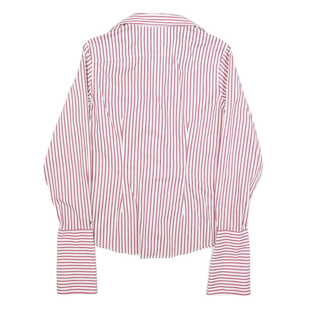TOMMY HILFIGER Womens Red & White Striped Shirt S Cotton Blend Classic Fit