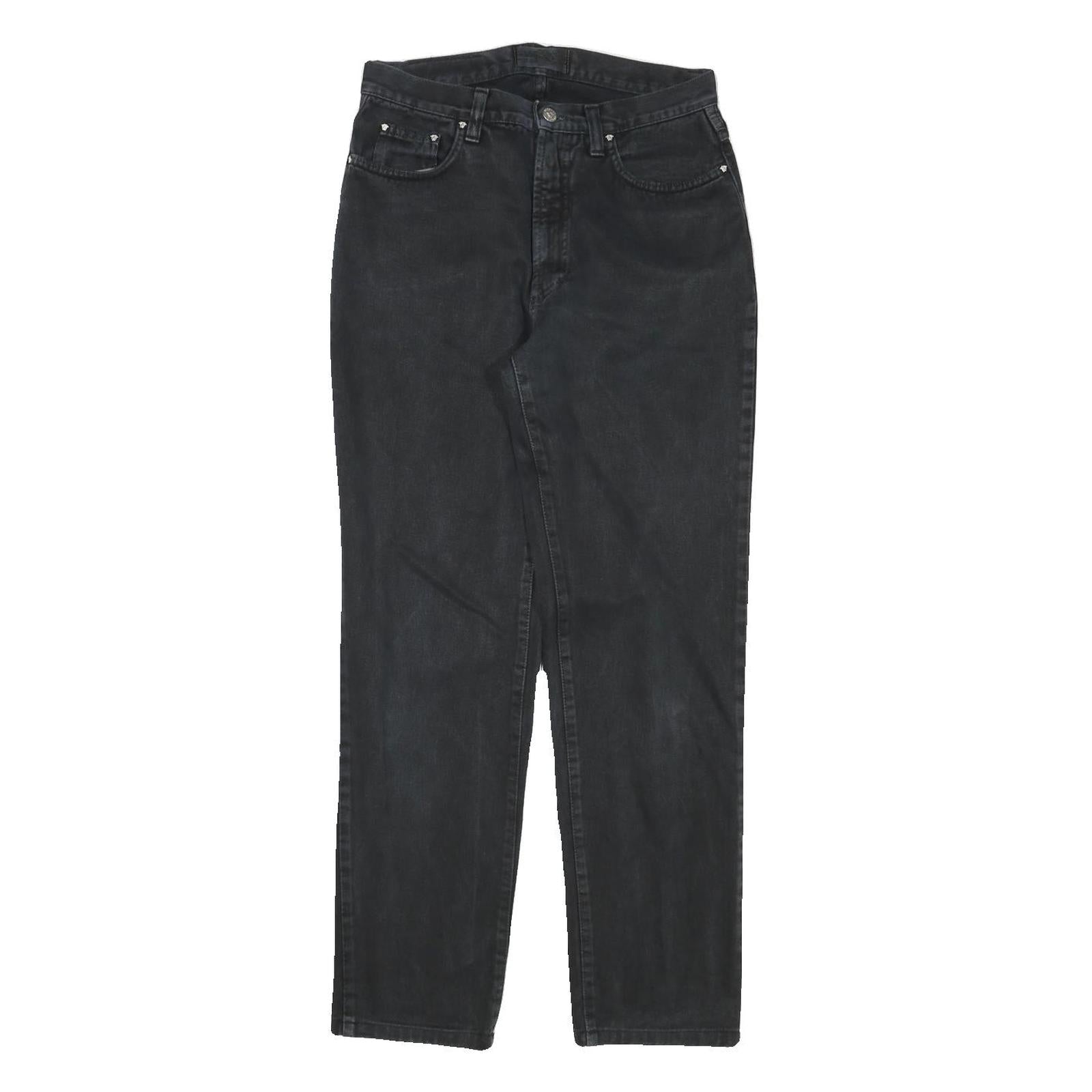 VERSACE JEANS COUTURE Womens Relaxed Black Denim Jeans W28 L29 Stylish Zip