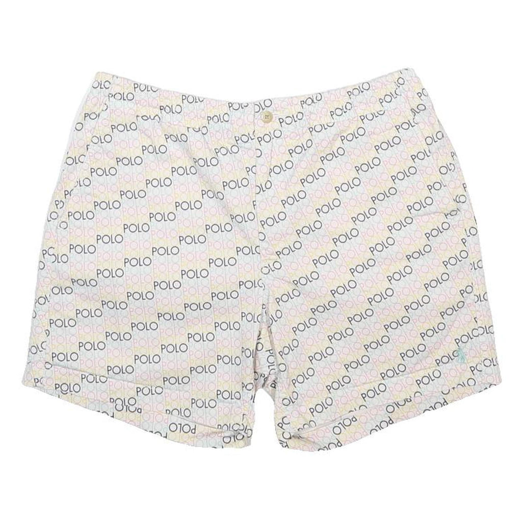 POLO RALPH LAUREN Mens White Casual Cotton Blend Shorts M W30 All Over Logo