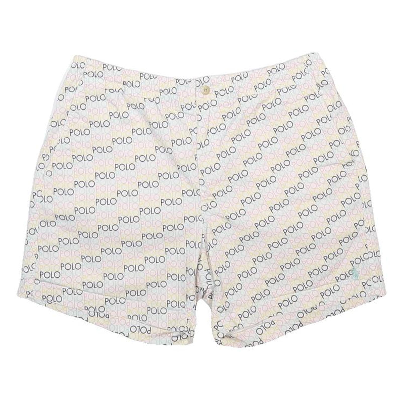 POLO RALPH LAUREN Mens White Casual Cotton Blend Shorts M W30 All Over Logo