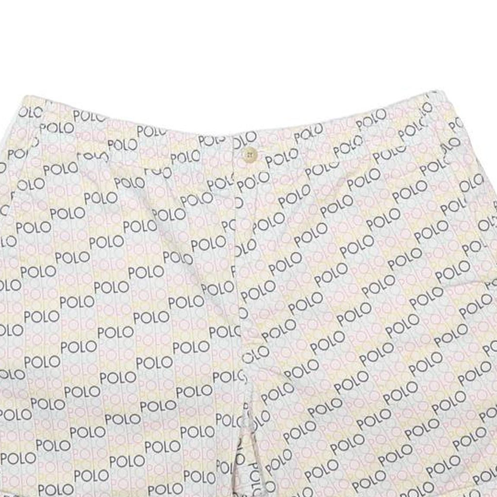 POLO RALPH LAUREN Mens White Casual Cotton Blend Shorts M W30 All Over Logo