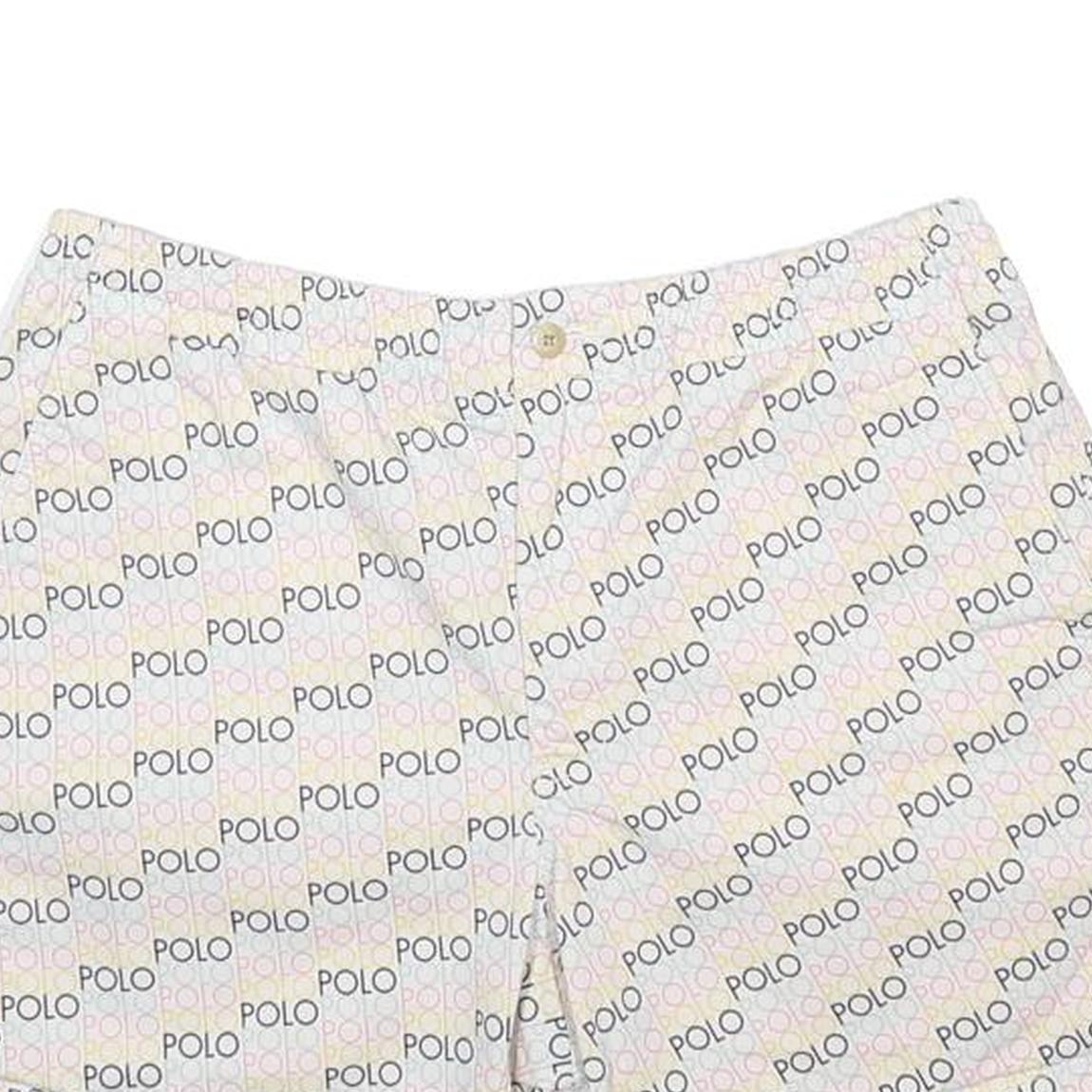 POLO RALPH LAUREN Mens White Casual Cotton Blend Shorts M W30 All Over Logo